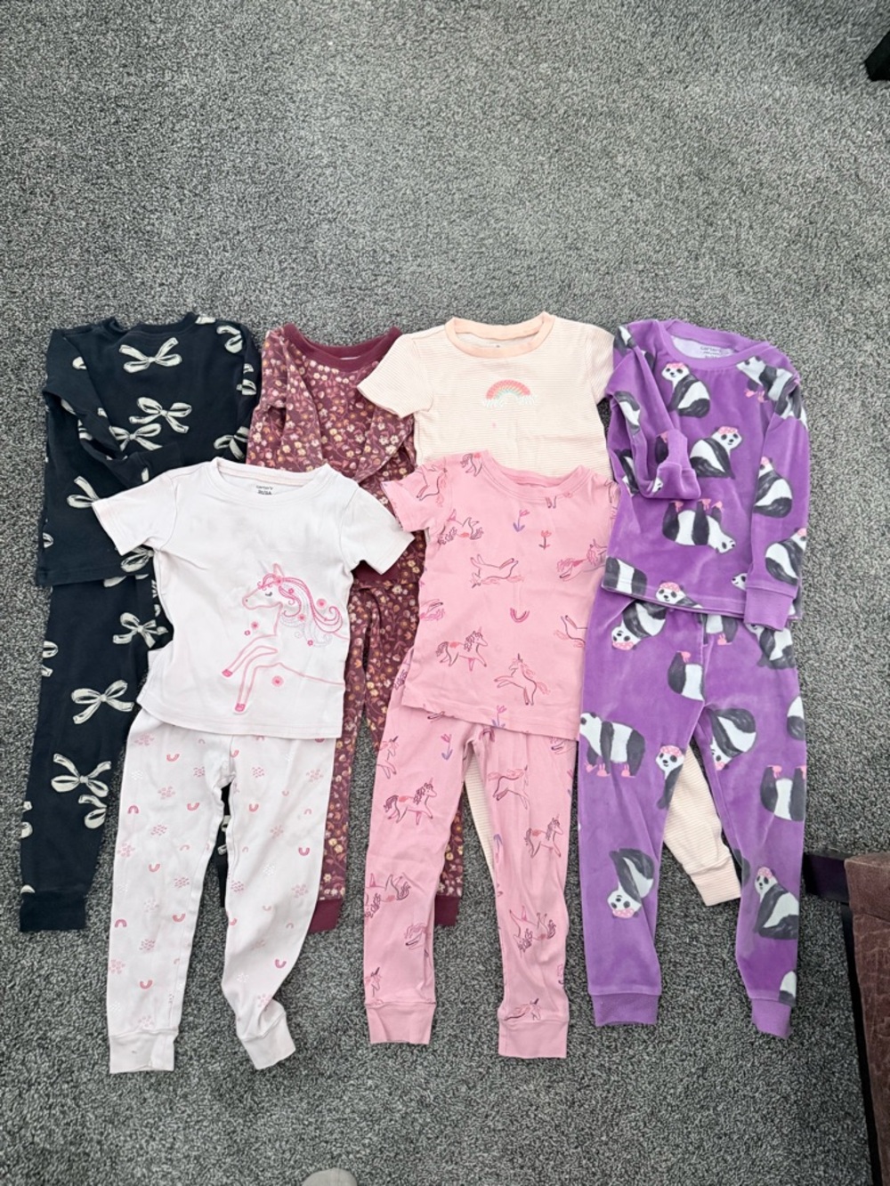 Kids Unicorn and Panda Pajama Set Bundle - Pink, Purple, Black